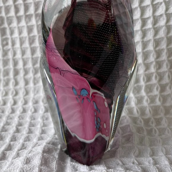 Handblown Glass Art Paperweight Pink Turquoise Burgundy Signed & Numbered - Picture 6 of 9